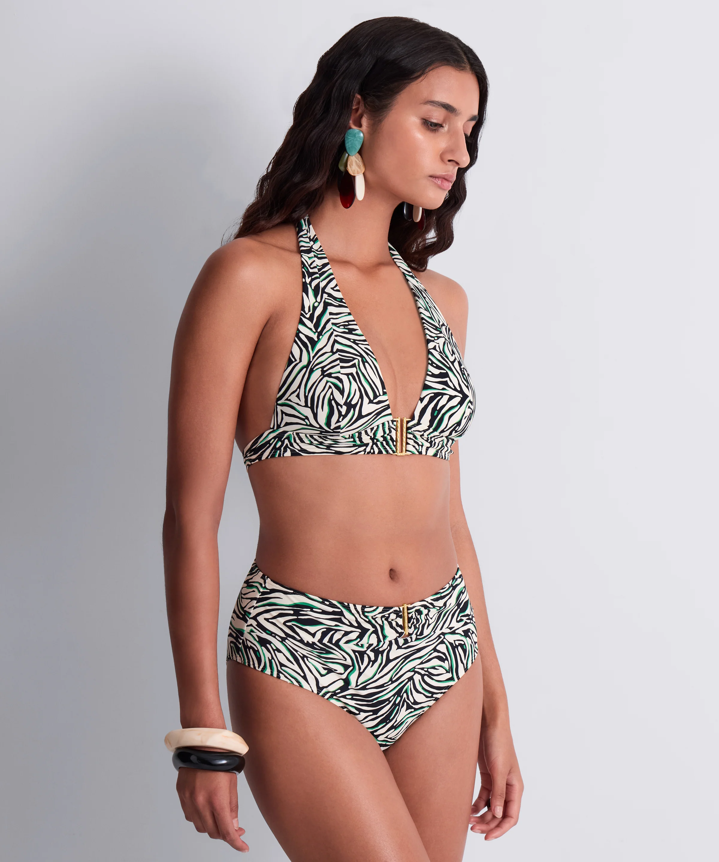 Tropical Splash Bas de maillot de bain taille haute Wild Stripes - Image 3